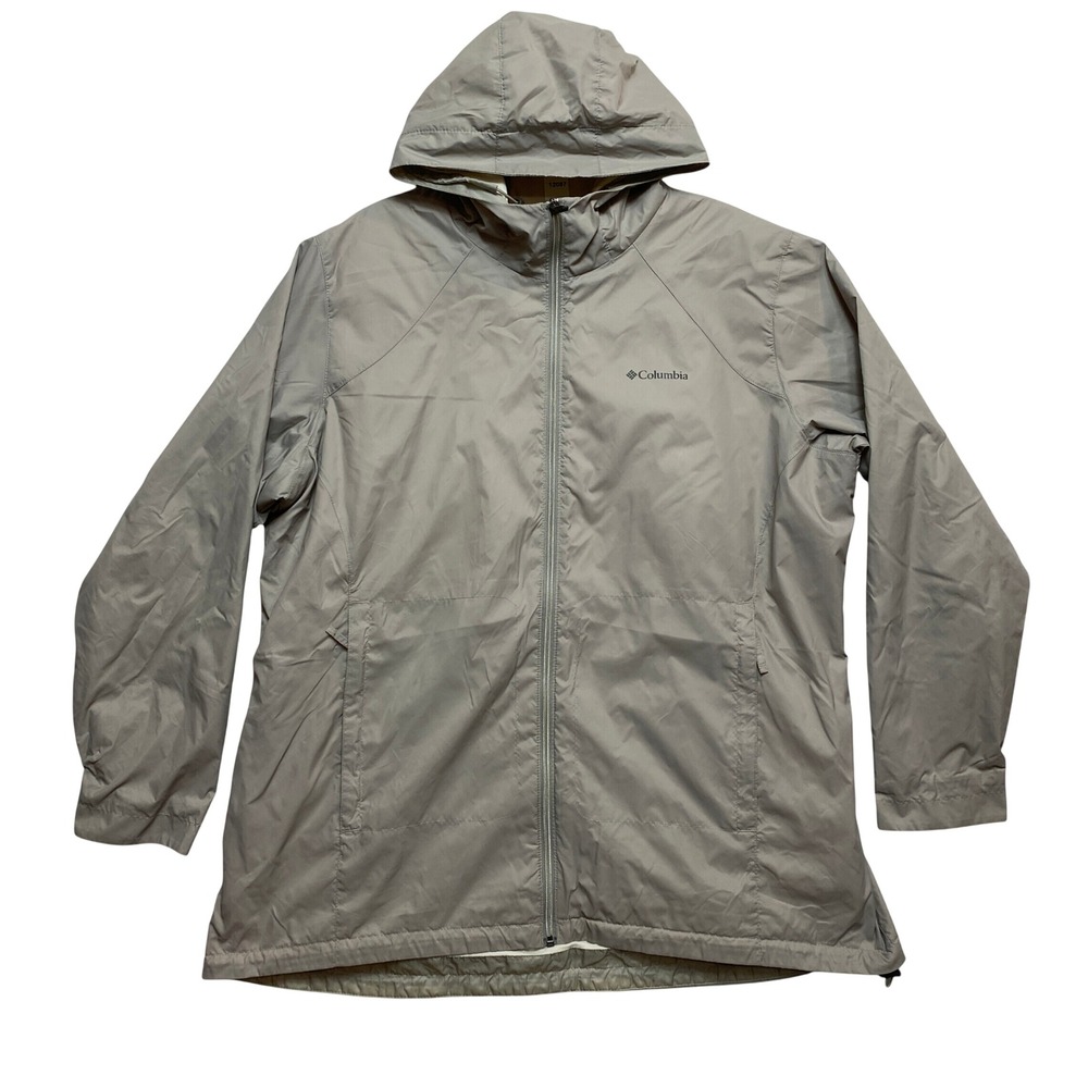Columbia Jacket Womens 2X Tan Fleece Lined Hooded Windbreaker Full Zip